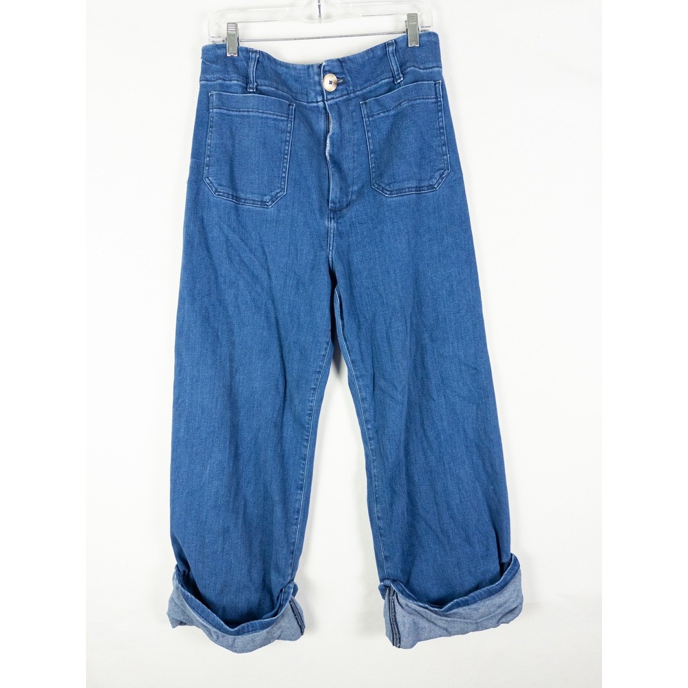 Maeve Anthropologie Colette Wide Leg Crop Jeans Womens 32 Med Wash Blue Boho